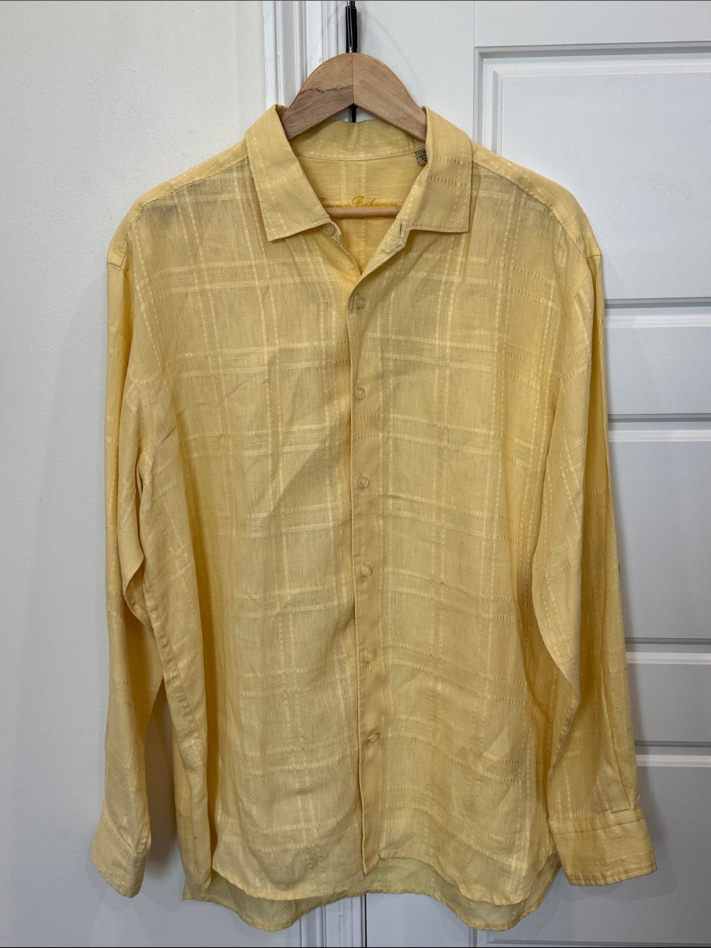 Tommy Bahama 100% Linen Men’s Button-up Shirt Top Light Butter Yellow, size XL